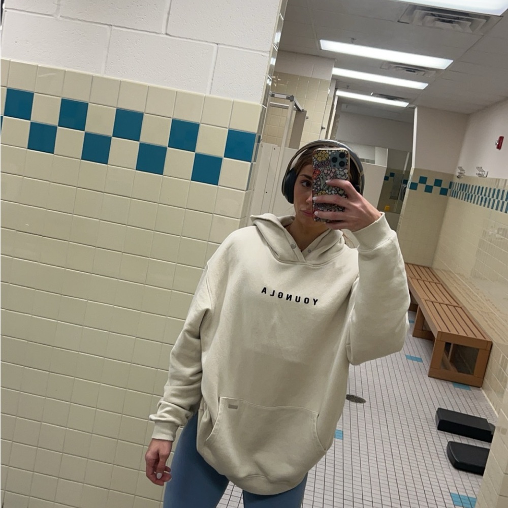 YoungLA Cream Hoodie with Black Logo